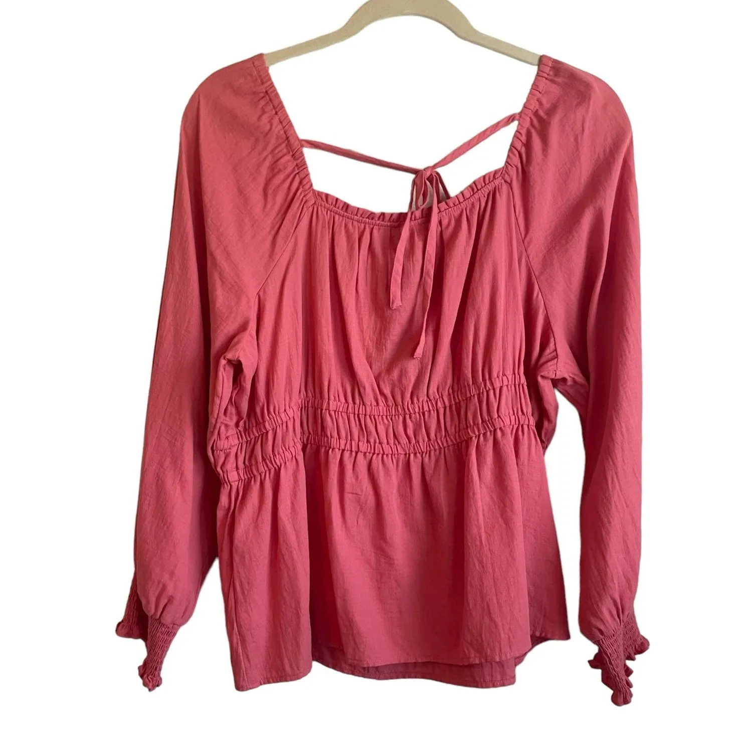 Ava & Viv‎ Women Top 2X Coral Smock Square Neck Back Tie Adjustable Peplum Waist - Image 3