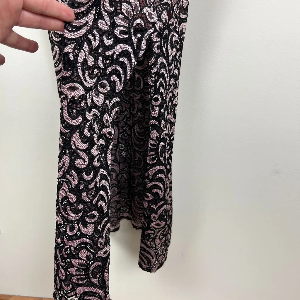 Sharagano Maxi Dress 12 Black Pink Lace‎ Lined V-Neck Sheath Sleeveless Slit Zip - Image 13