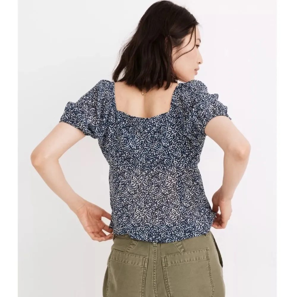 Madewell Sweatheart Blue Bengali Blockprint Puff Sleeve Blouse Size 8 - Image 8