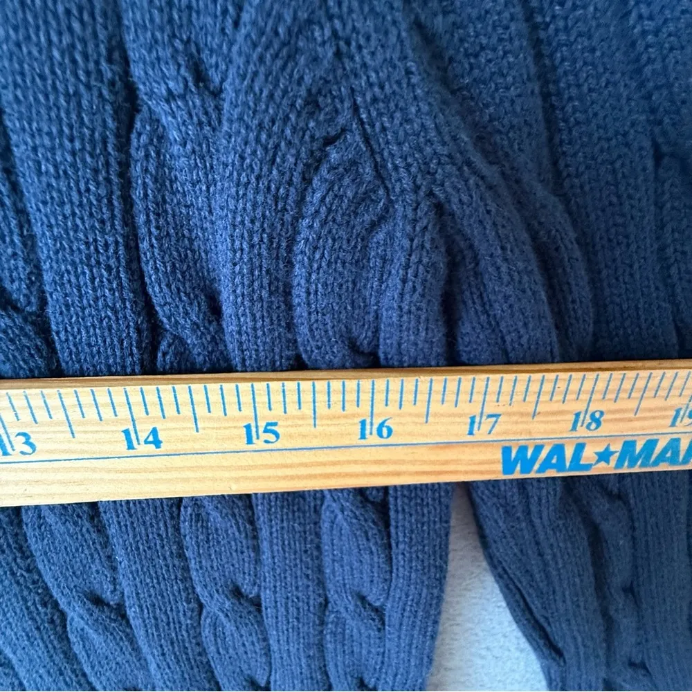 Chaps cable knit Dark Blue Cotton Sweater v-neck long sleeve‎ Large preppy y2k - Image 8