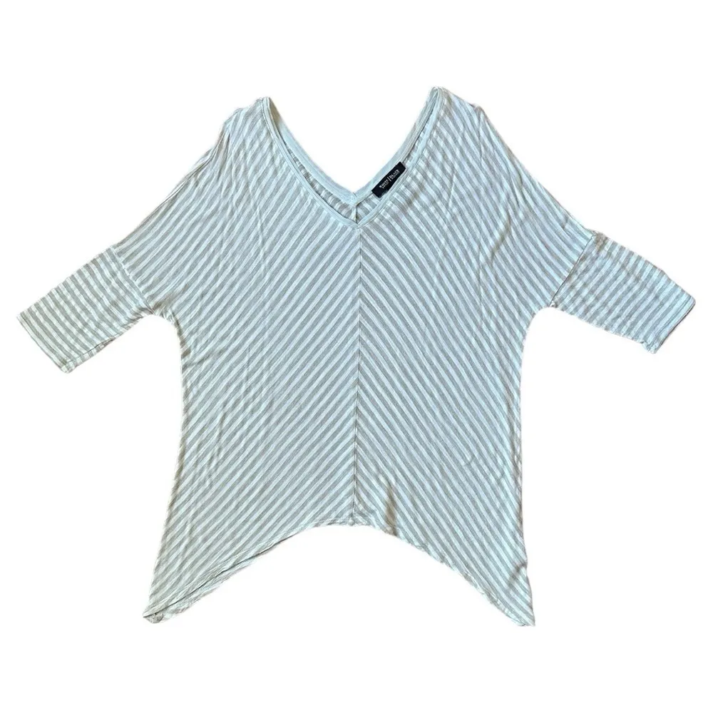WHBM Beige Cream Stripped V Neck Casual Dolman Sleeve 3/4 Sleeve Top Size Small - Image 11