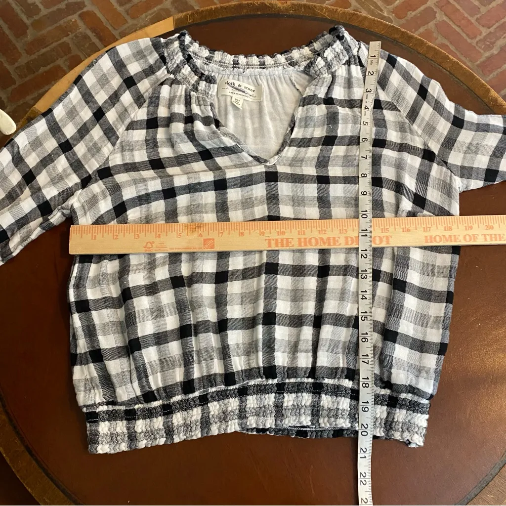 Cloth &‎ Stone for Anthropologie Sarah Plaid Blouse black and white fall autumn - Image 4