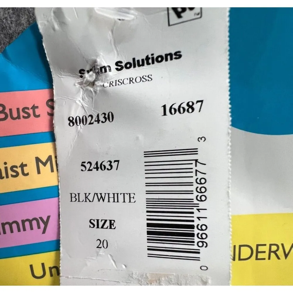 Swim Solutions Swimsuit Womens 20 Black White Ruched Underwire Tummy Control Size undefined - Image 11