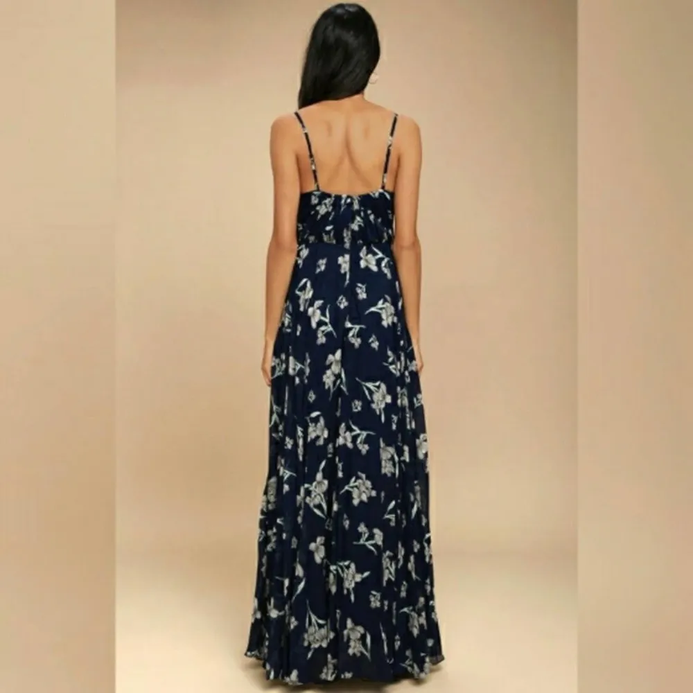 Lulu’s Memorable Night Navy Blue Floral Print Maxi Dress Sz.XS - Image 3