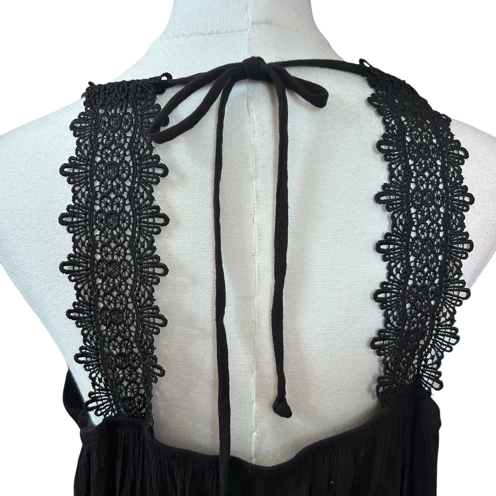 Gauze Baby doll Halter Top Crop Black Crochet SZ XL Y2K Fairy Boho No Boundaries - Image 5