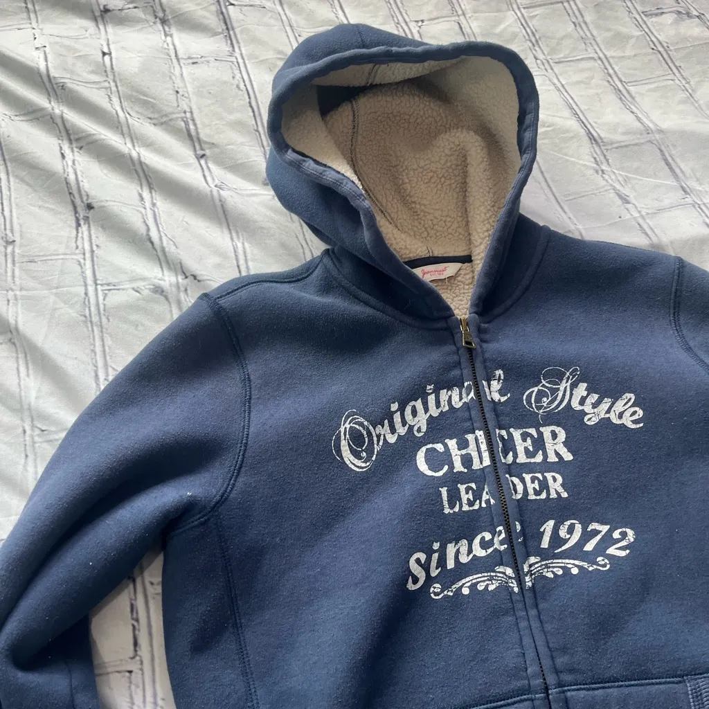 Jeanswest Cheer Leader Sherpa Full Zip Hoodie Women’s Medium Navy Blue Cozy Fit - Image 8