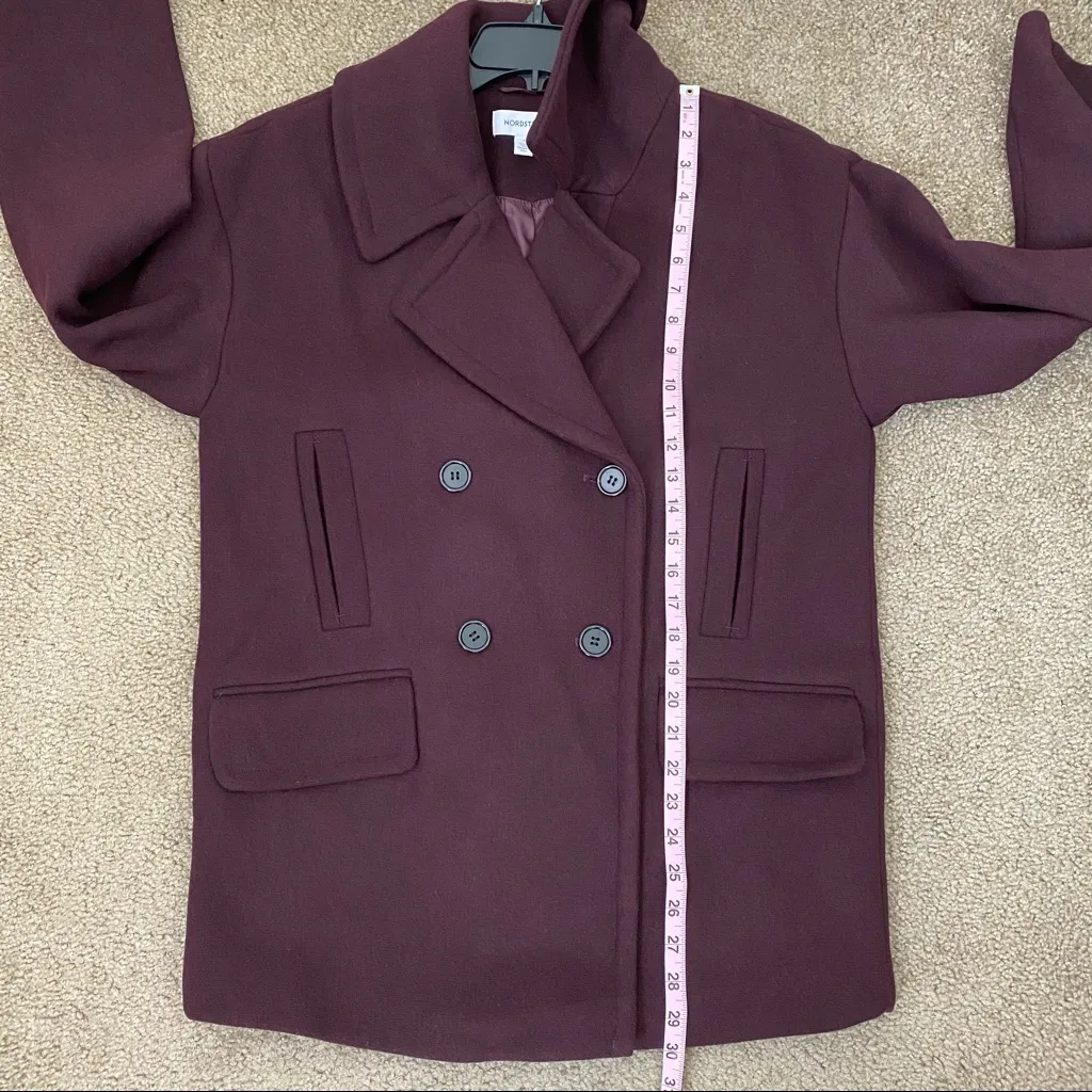 Nordstrom  Double Breasted Wool Blend Peacoat Burgundy S - Image 10
