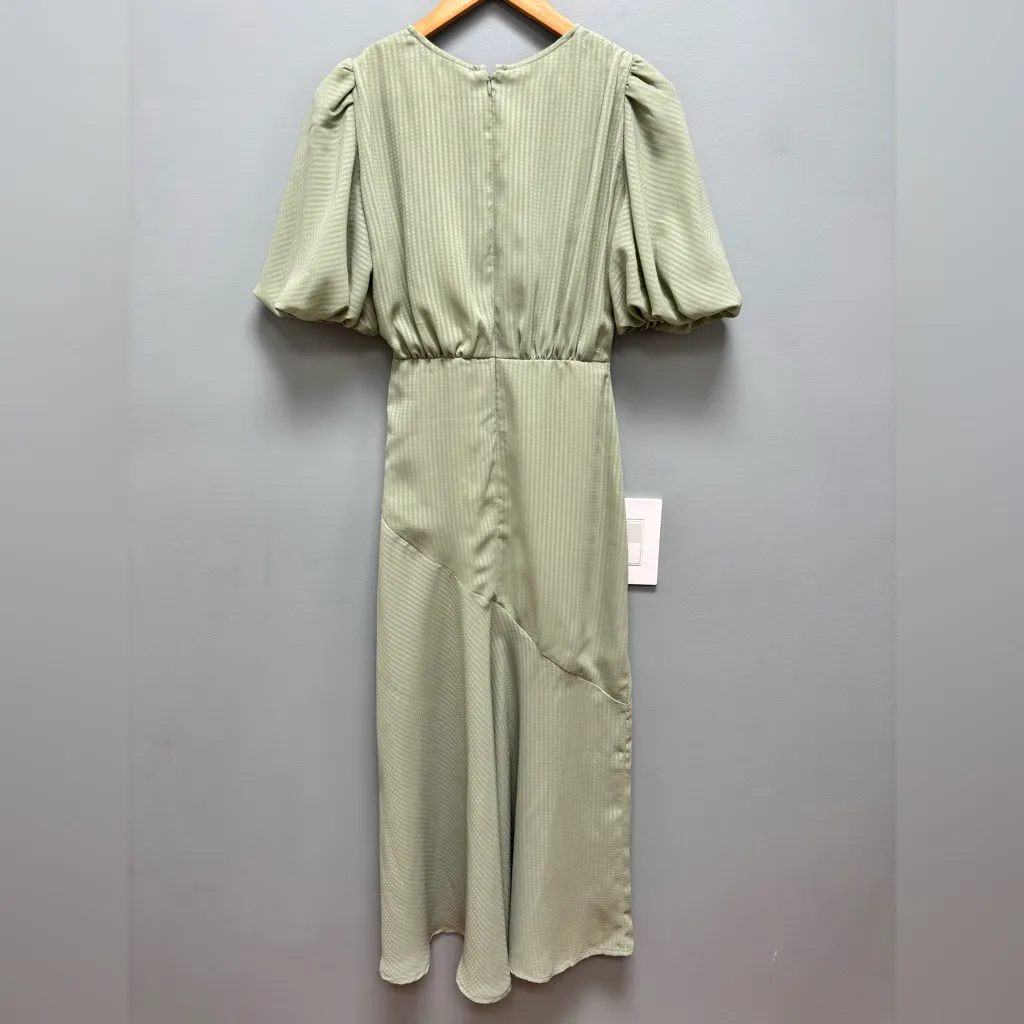 ASOS DESIGN ruched midi dress with puff sleeve check in sage green 2 - Image 10