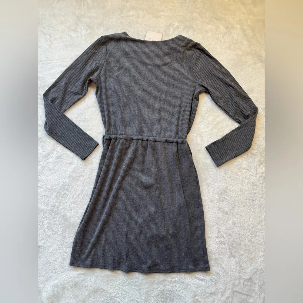 NWT CHARLES HENRY Long Sleeve Knit Dress Charcoal M - Image 5