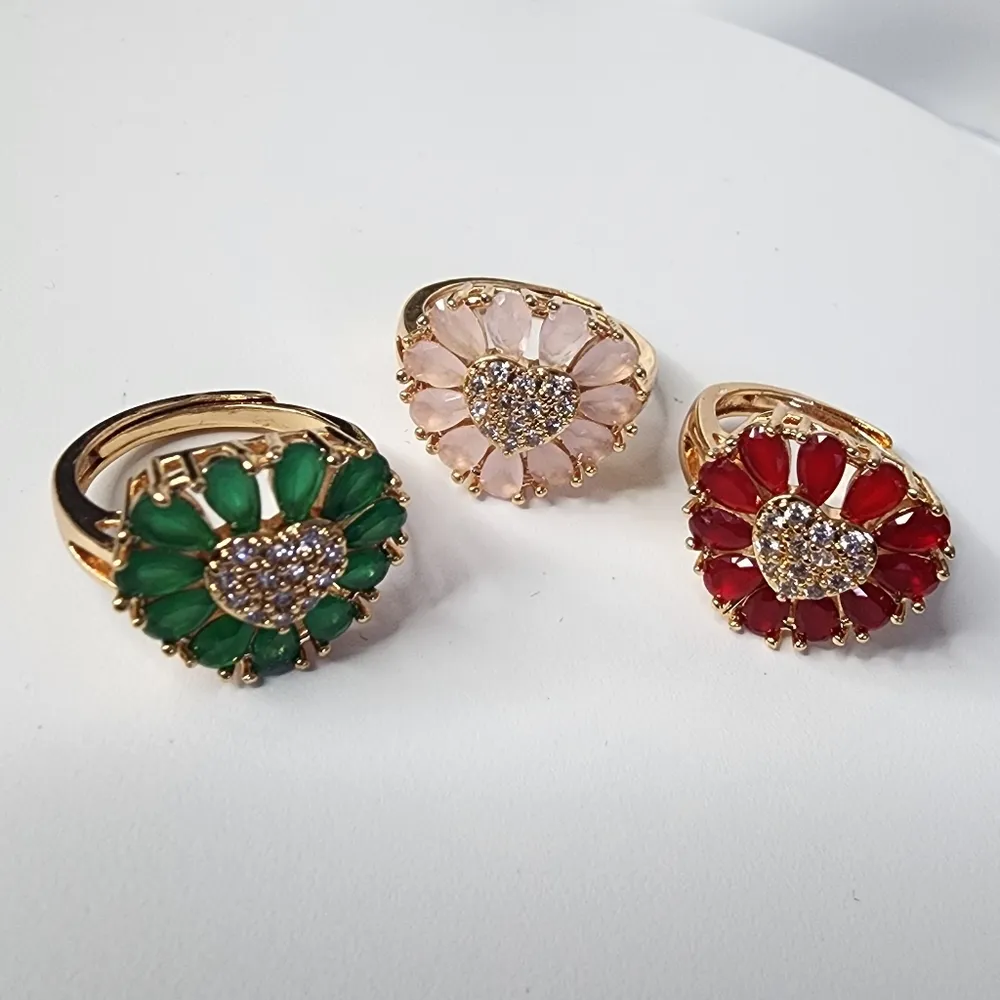 Ruby Red Zirconia Heart Shaped Ring Gold Plated Adjustable New - Image 8