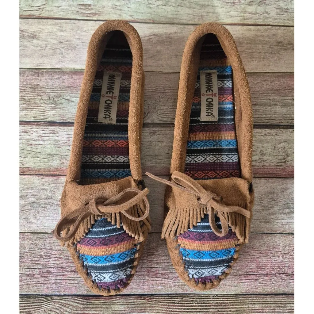 Minnetonka Women's Brown Slip On Southwest Moccasins Shoes Size 9 Embroidered - Image 3