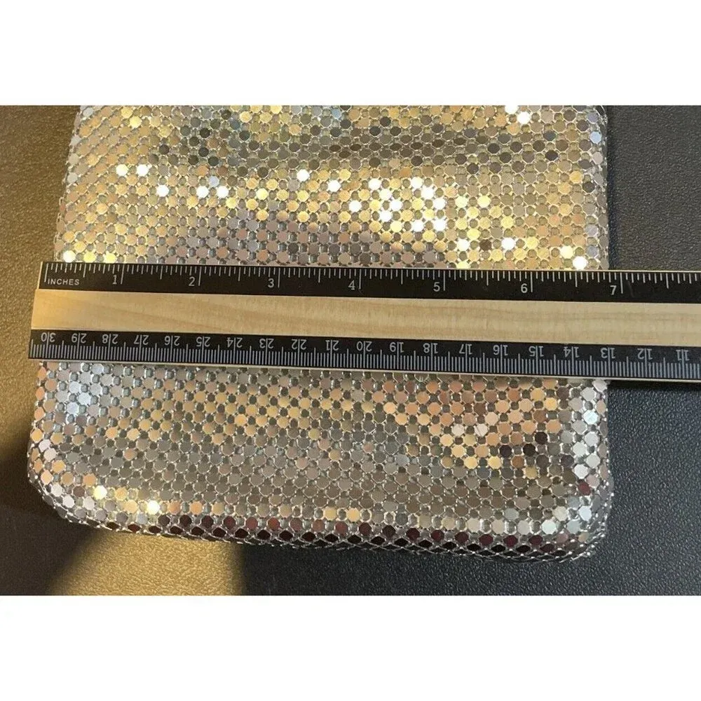 Silver Metal Mesh Small Purse Handbag‎ Handles Evening Bag 90S Y2K Retro VTG - Image 8
