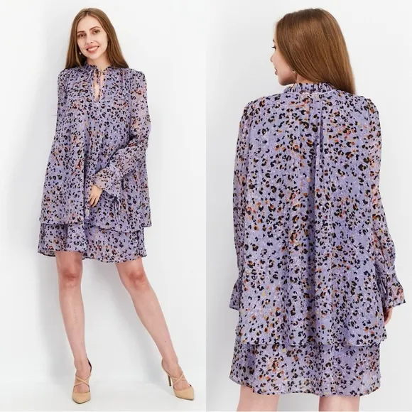 & Other Stories Flounced Tiered A-Line Mini Dress in Animal Print Lilac Combo 8 - Image 2