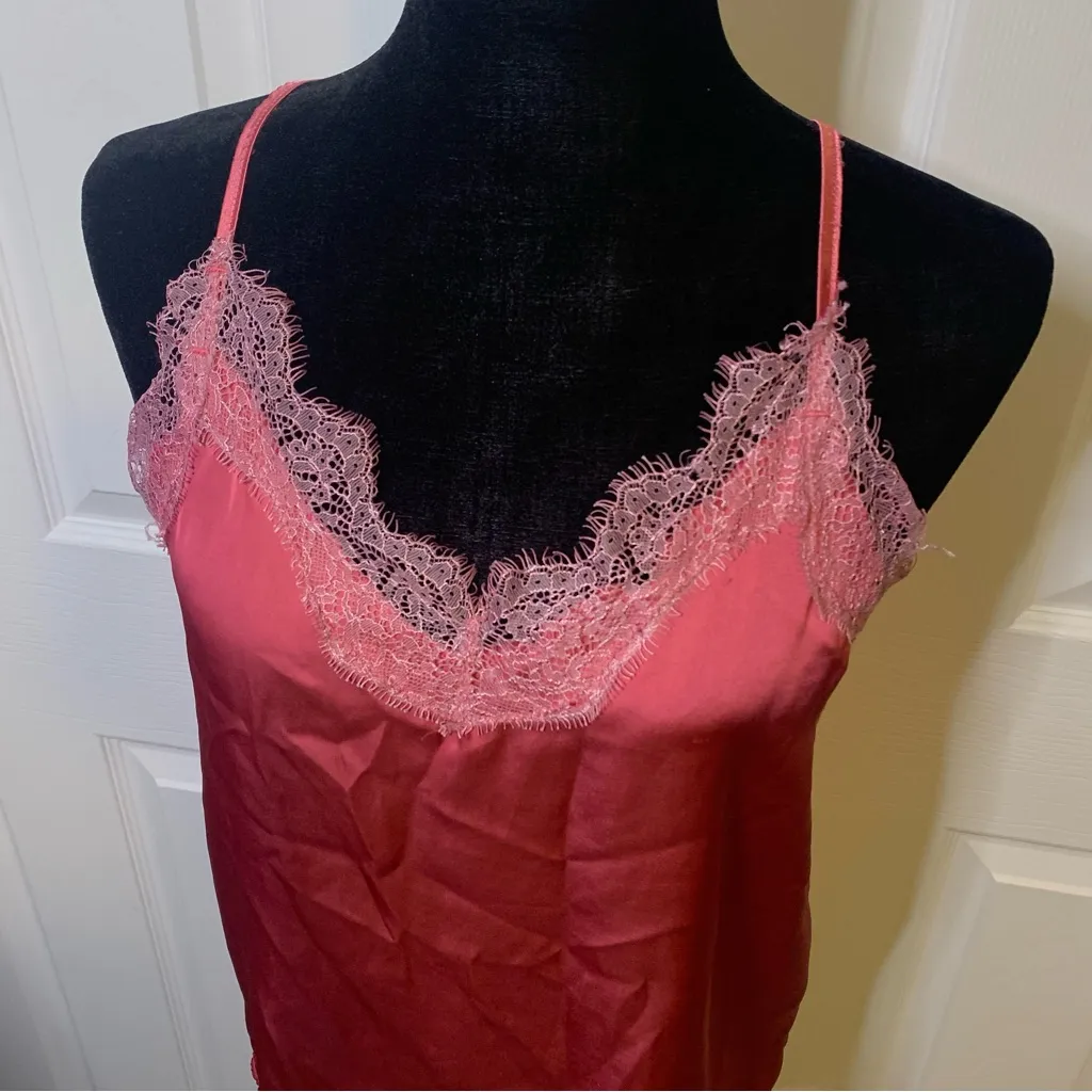 Pink Lace Trim Satin Cami Top - Image 2