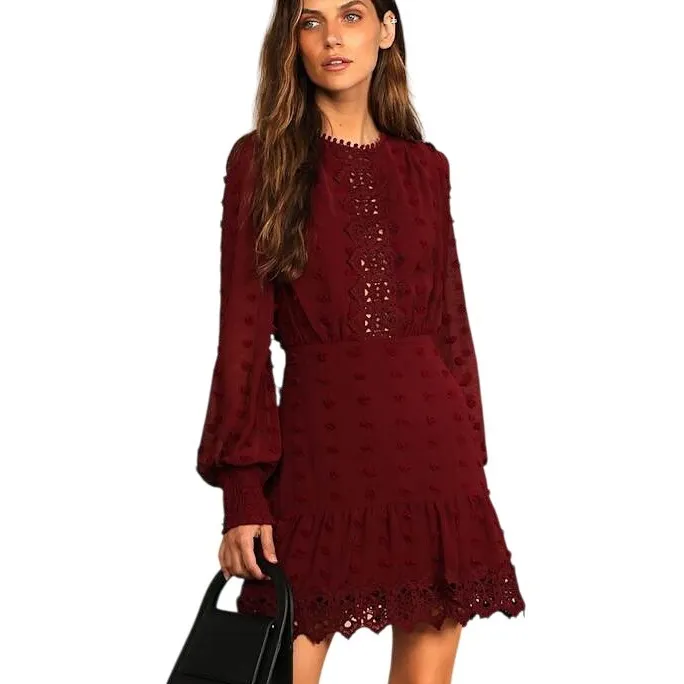 Lulus Lust Or Love Embroidered Lace Dress Womens XS Wine Red Party Coquette Girl - Image 3