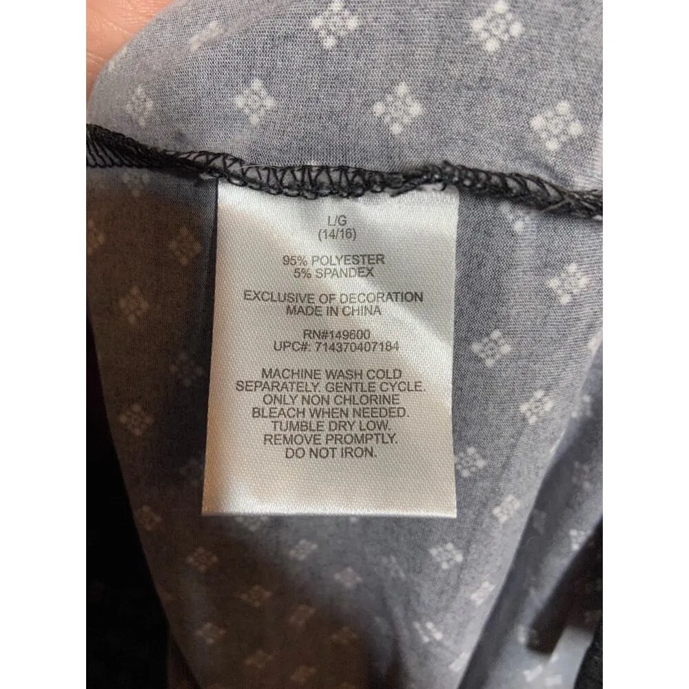 Flora Nikrooz Pajama Shirt Short Sleeve V-Neck Hi-Lo Hem Printed Black Large - Image 3