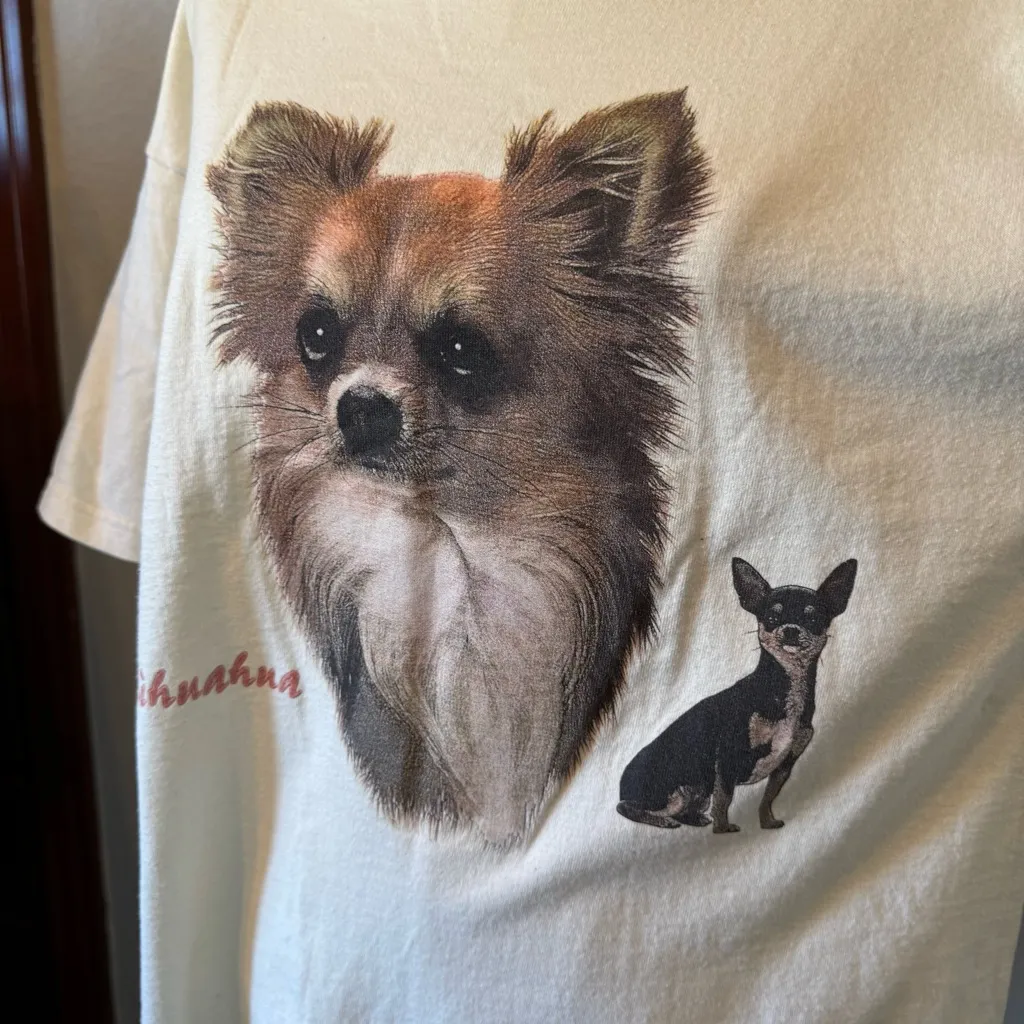 Handpainted Chihuahua Cream Off-white T-shirt Large L - Image 6