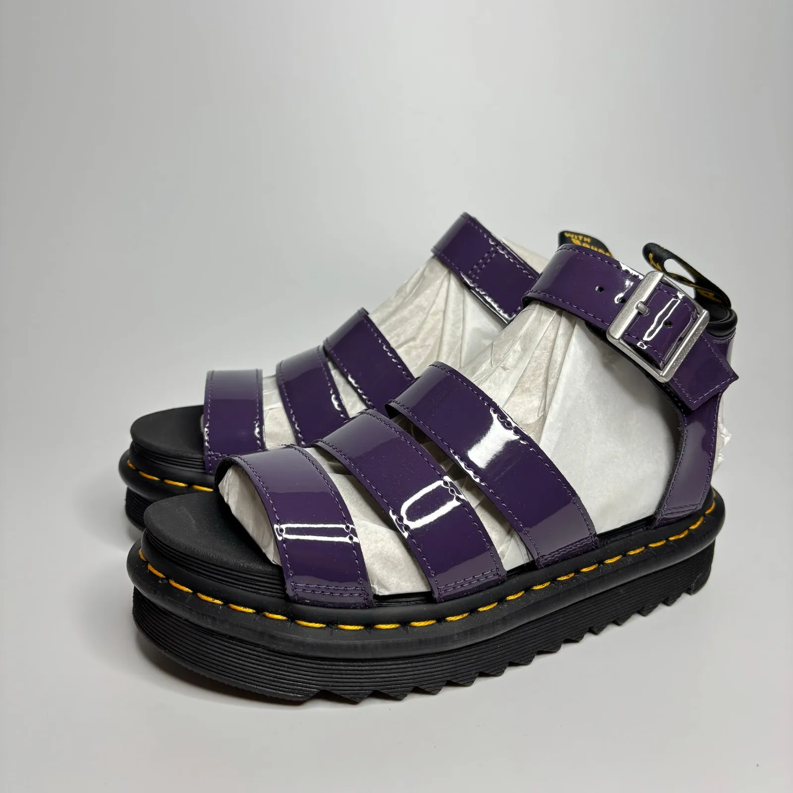Dr. Martens Blaire Leather Fisherman Strap Sandals in Blackcurrant Patent Lamper - Image 2