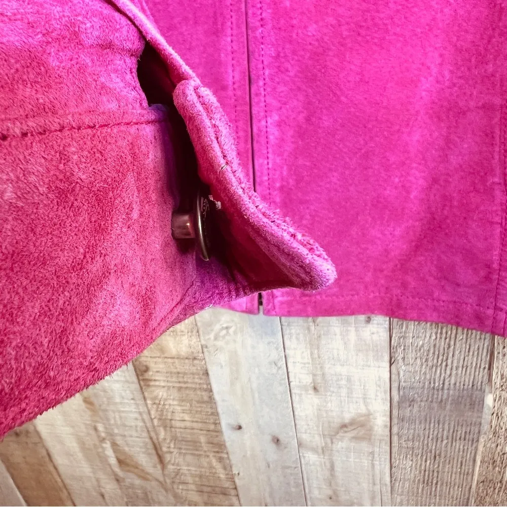 Chicos Pink Suede Leather Jacket Zippered Front Lined with Lined Pockets - Image 8