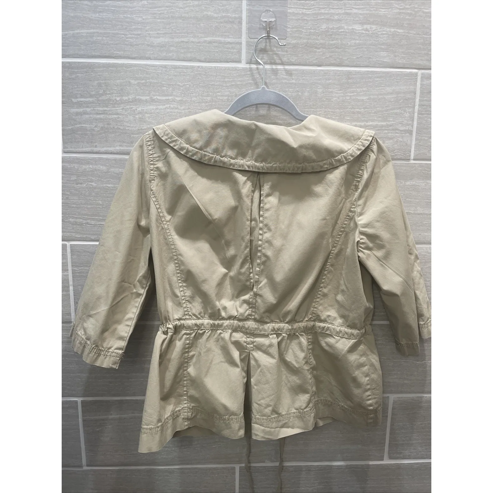 Loft button up jacket with rolled sleeves Drawstring Waist, medium petite‎ khaki - Image 2