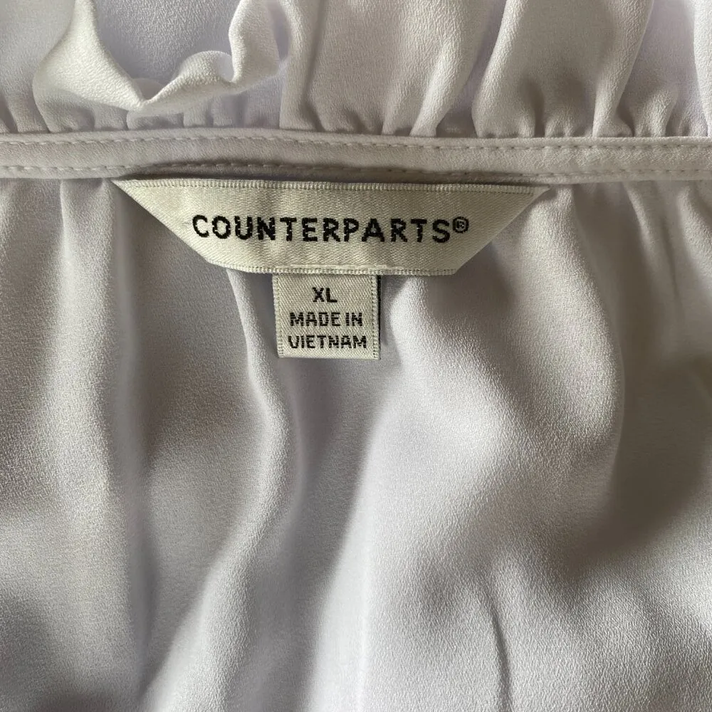 women's size XL long sleeve white blouse ruffle neckline front tie - Image 8