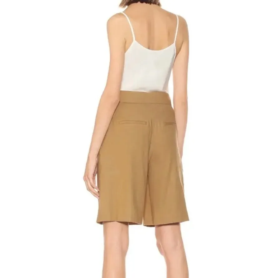 Veronica Beard Saira High Rise Linen-Blend Shorts Camel Pleated Knee Length Sz 0 - Image 3
