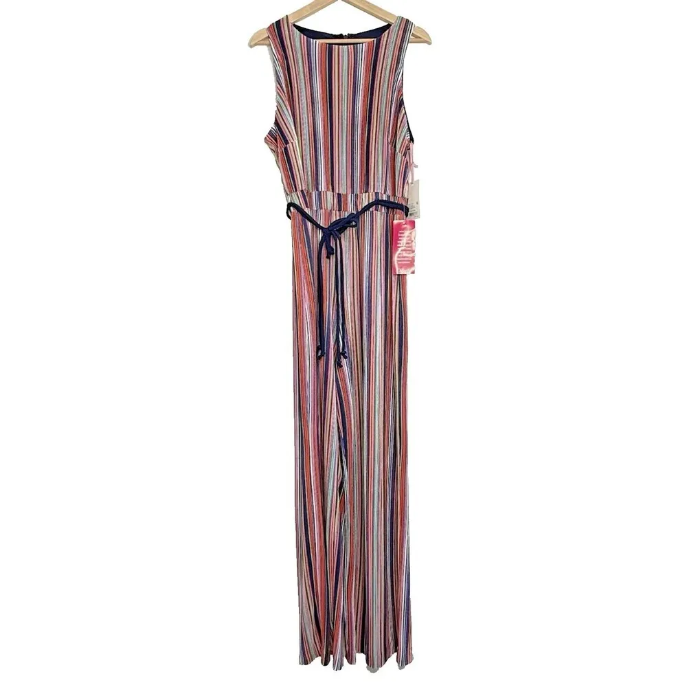 Alex Marie Erin Striped Ribbed Wide Leg Palazzo Vacation NEW Jumpsuit Size 14 - Image 3
