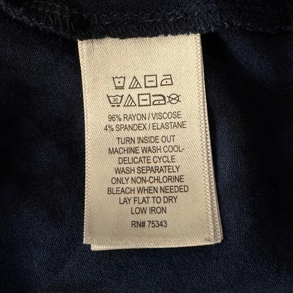 Tahari Medium Top Tie-Dye 3/4 Dolman Sleeves Stretch V-Neck Hi-Low Hem Navy Blue - Image 8