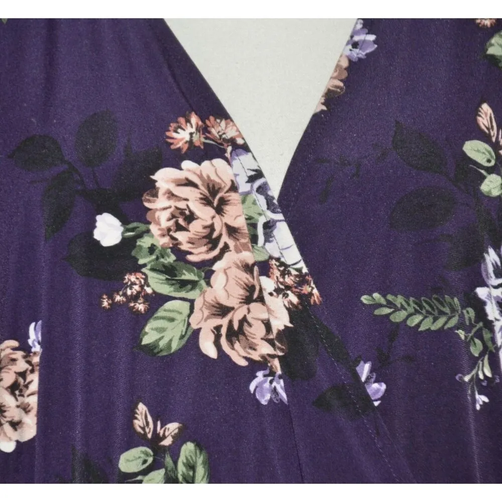 Torrid Purple Floral V-Neck Wrap Look Midi Dress Plus Size 4X Long Bell Sleeves - Image 3