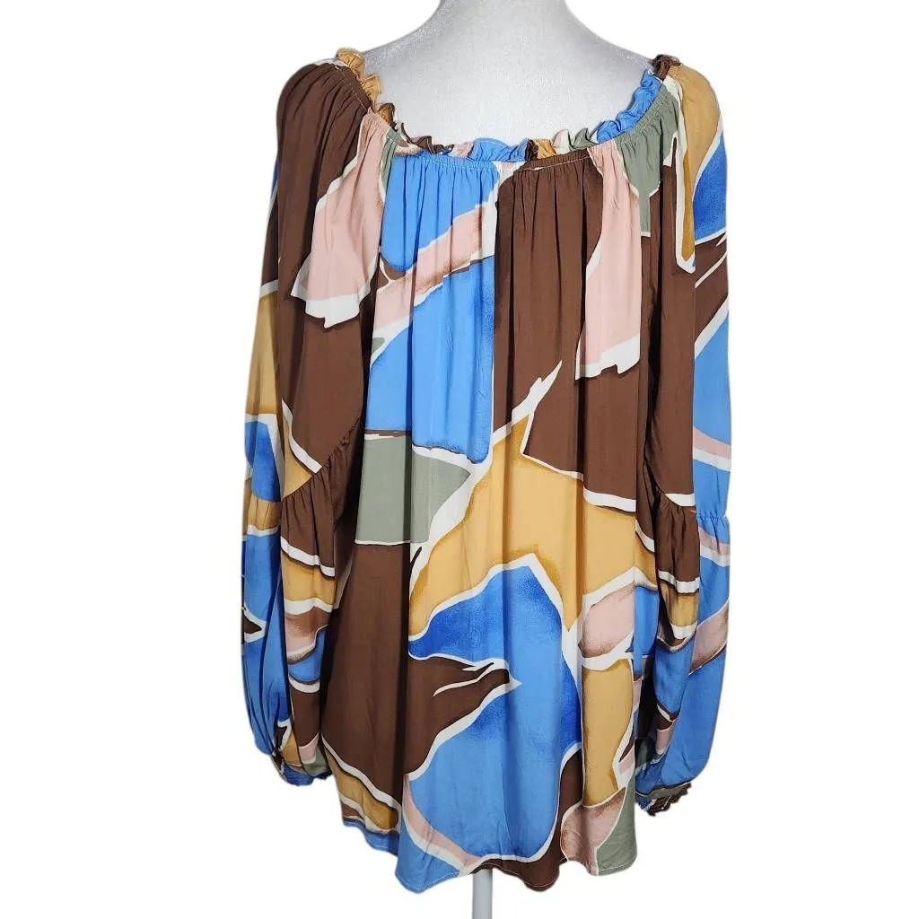 Blu Pepper Perch by  Flowy Peasant Blouse with Full Sleeves Size 2X - Image 3