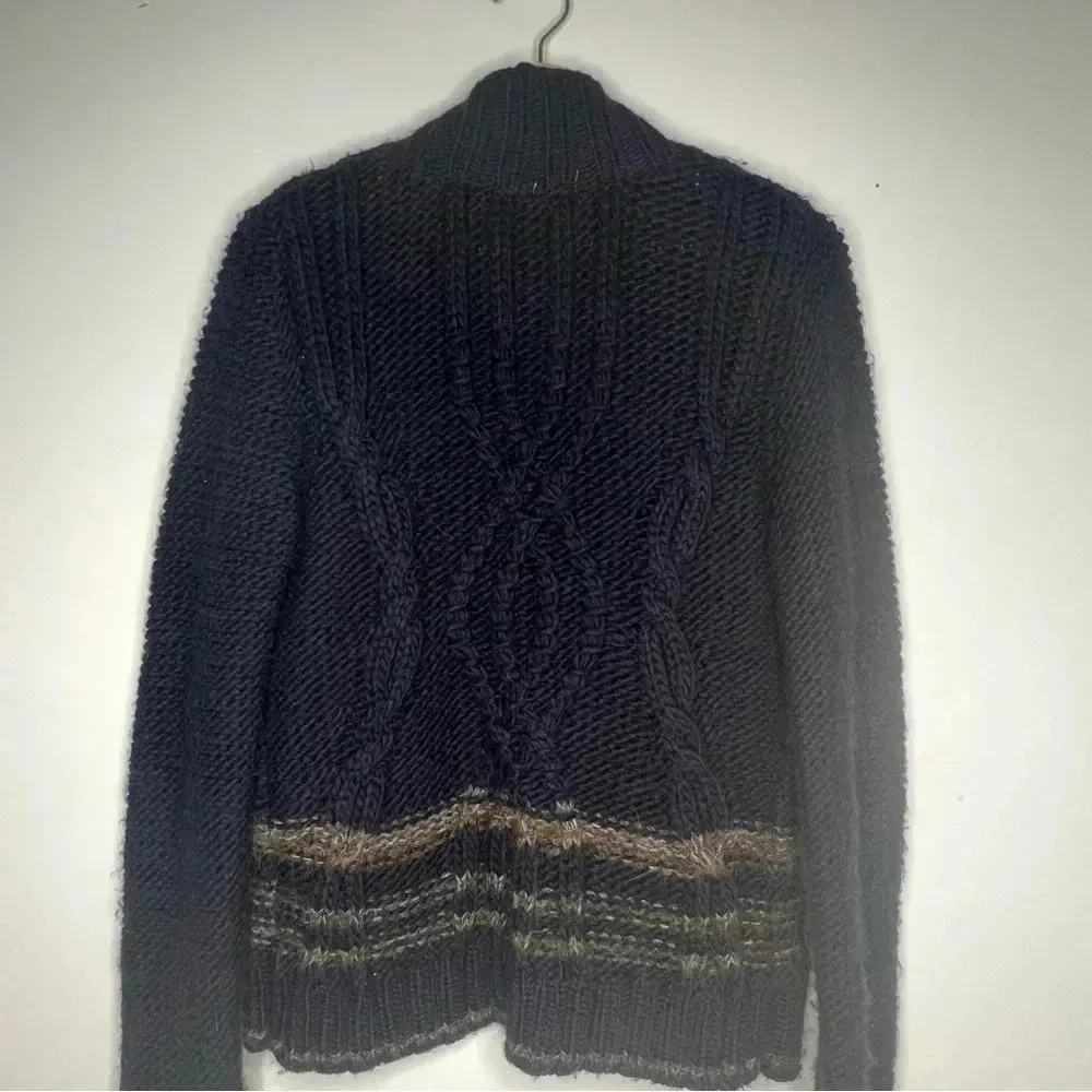 Free People North Star Cardigan Navy Cable Knit with Faux Fur Collar - Image 4