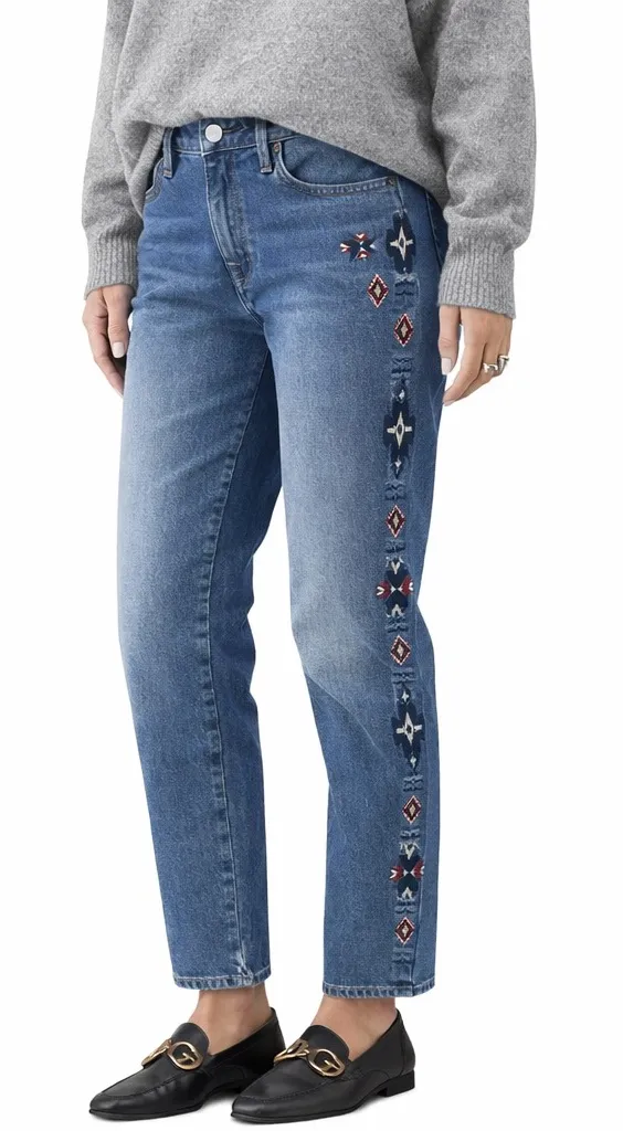 Driftwood Gizelle Jeans Womens 28 Blue Classic Fit Embroidered Side Boho Denim - Image 1
