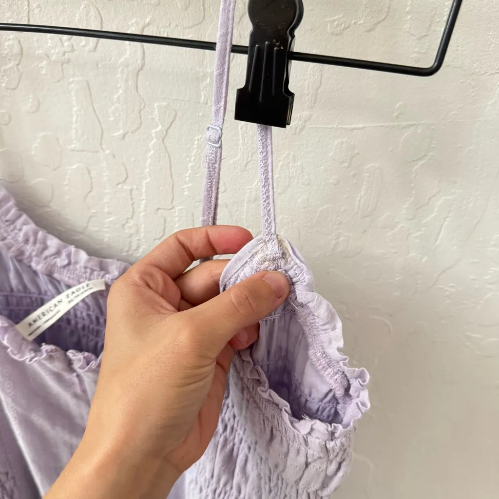 American Eagle Purple Smocked Bow Tie Sundress Midi Zip Back XS - Image 3