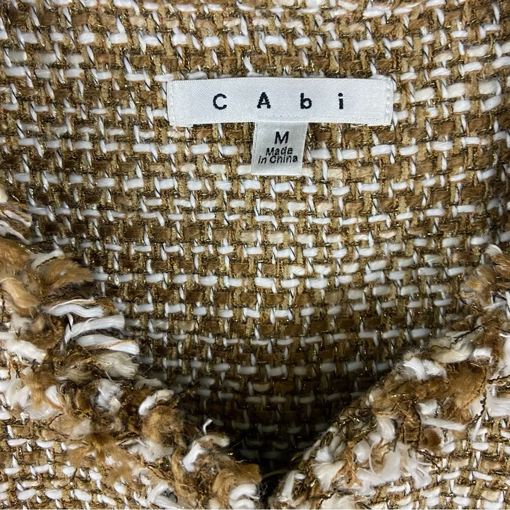 CAbi  Tan Metallic Phoebe Tweed Boucle Frayed Edge Blazer Jacket Size Medium - Image 10
