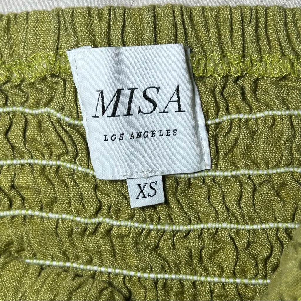MISA Los Angeles Azar green linen blend smocked mini skirt women’s size XS - Image 6