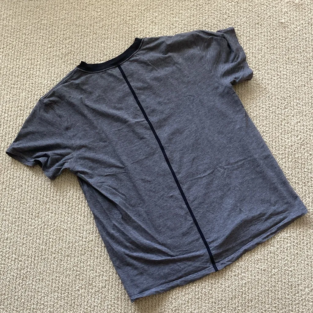 LULULEMON All Yours Boyfriend Tee Micro Stripe Black White Size 8 10 Cotton EUC - Image 10