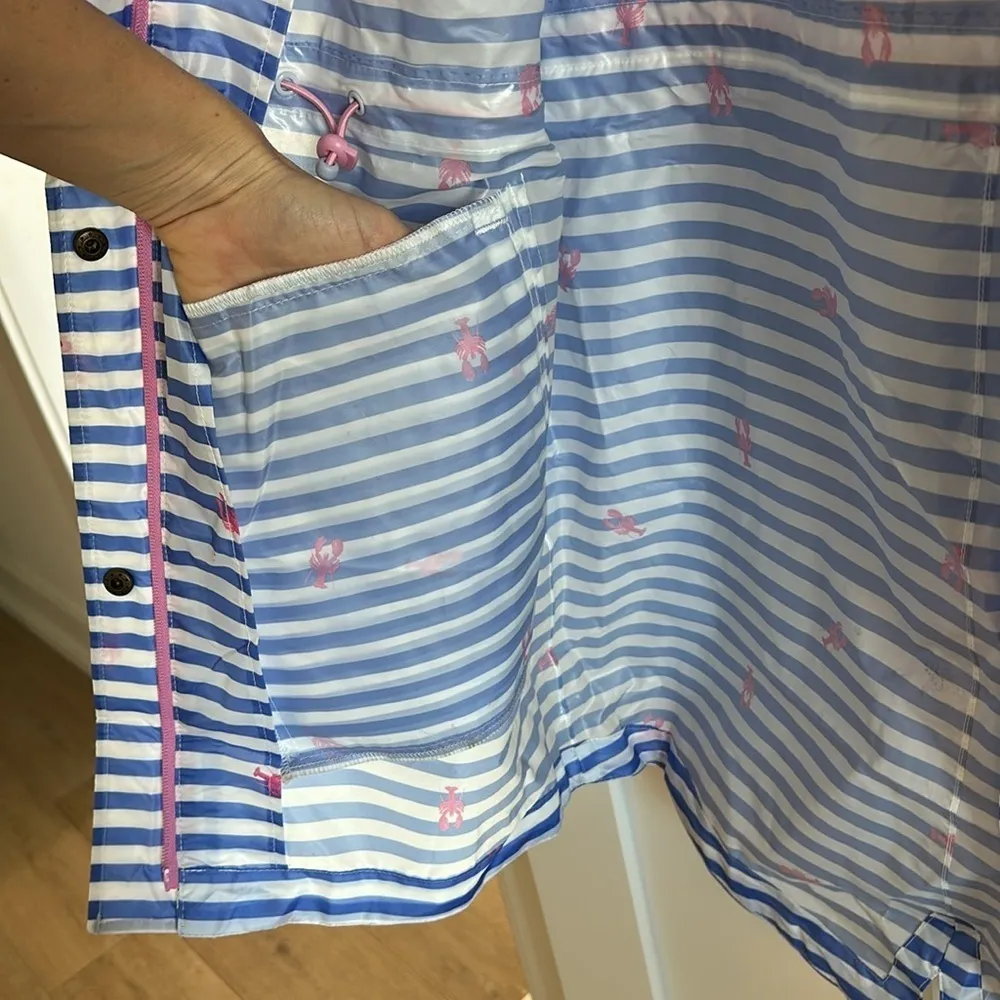 Joules Women's 6 Longline Rain Jacket Blue Stripe Lobster Print Preppy Nautical - Image 6