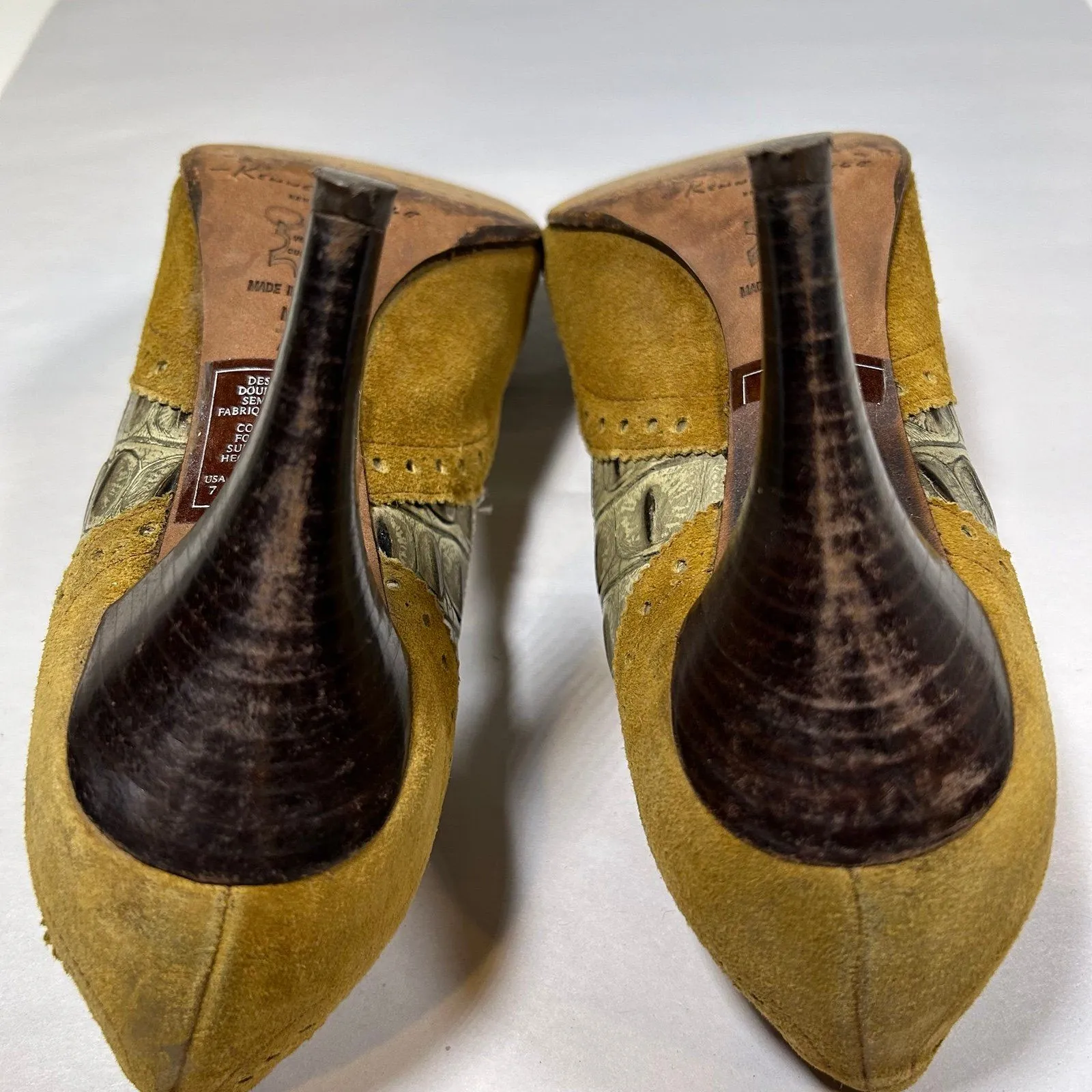 Vintage Kenneth Cole‎ NY Mixed Media Heels Pumps Women’s 7 Made in Spain Brown - Image 8