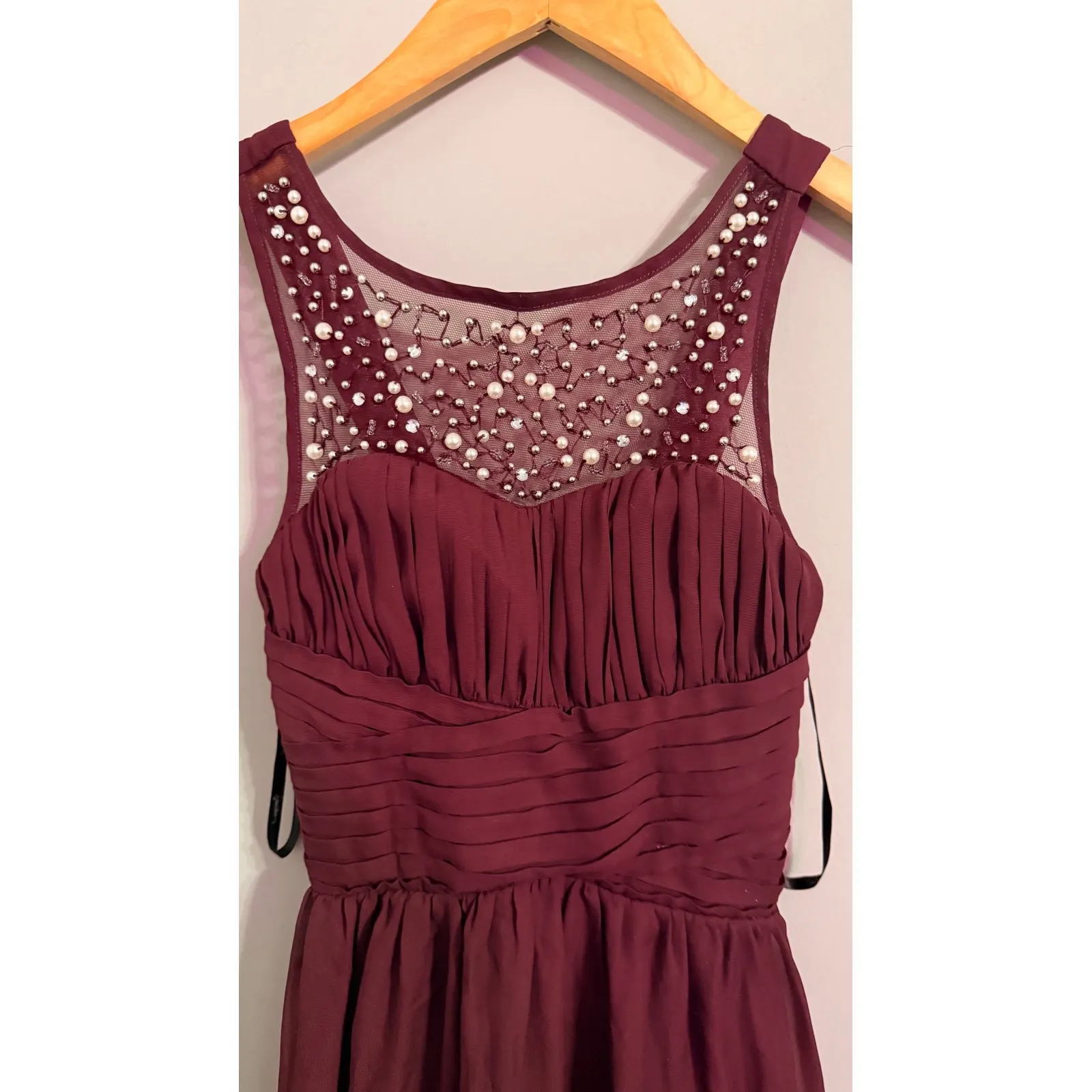 Sparkle & Lace Burgundy Embellished Illusion Neckline Dress Size 3 - Image 2