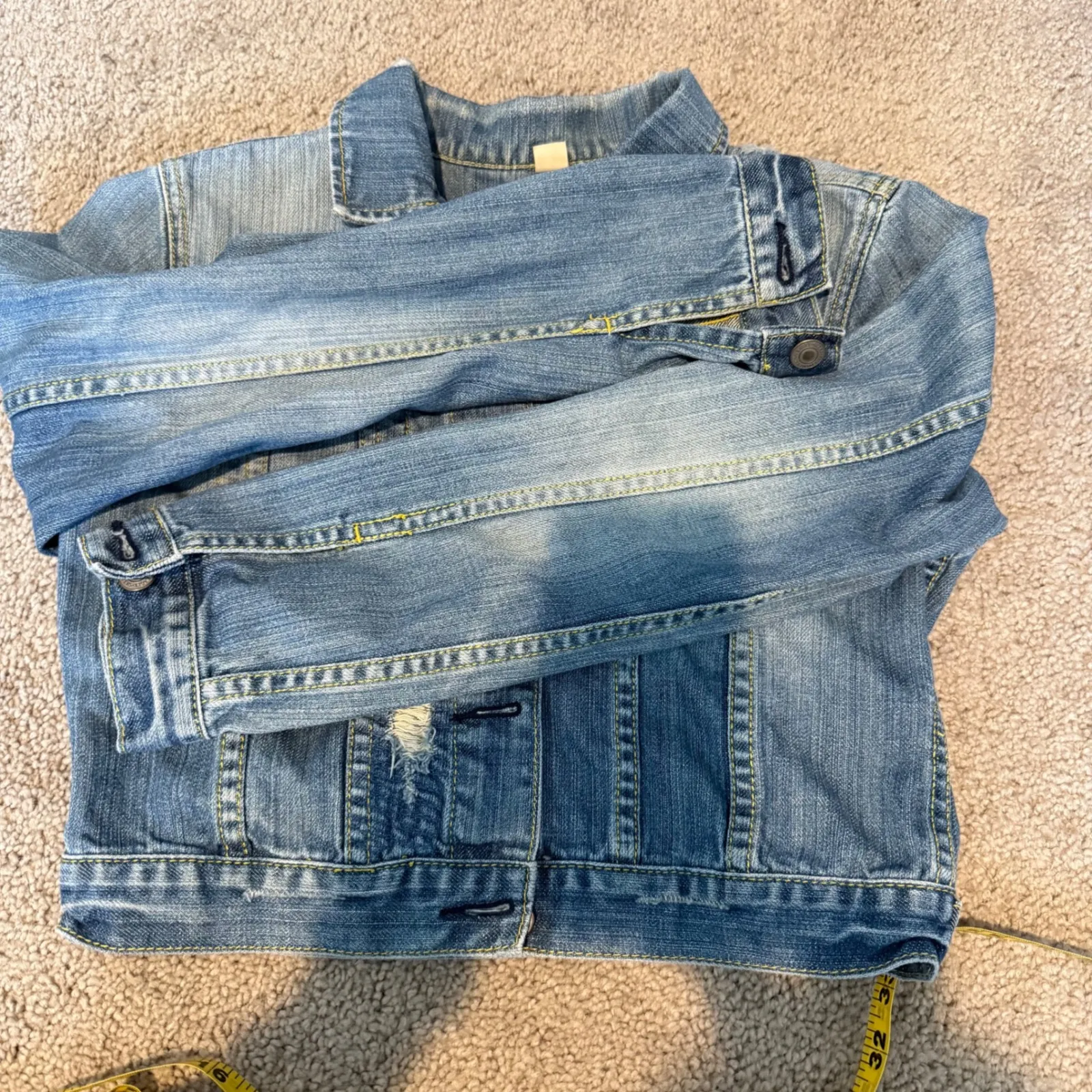 American Eagle Outfitters‎ Denim Jacket Medium M Distressed Cropped Jean Blue - Image 11