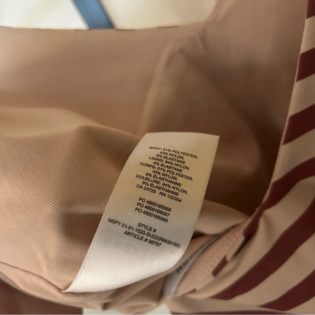 Aritzia Babaton Contour V-Neck Bodysuit Striped Flax & Sundried NEW Size L - Image 8