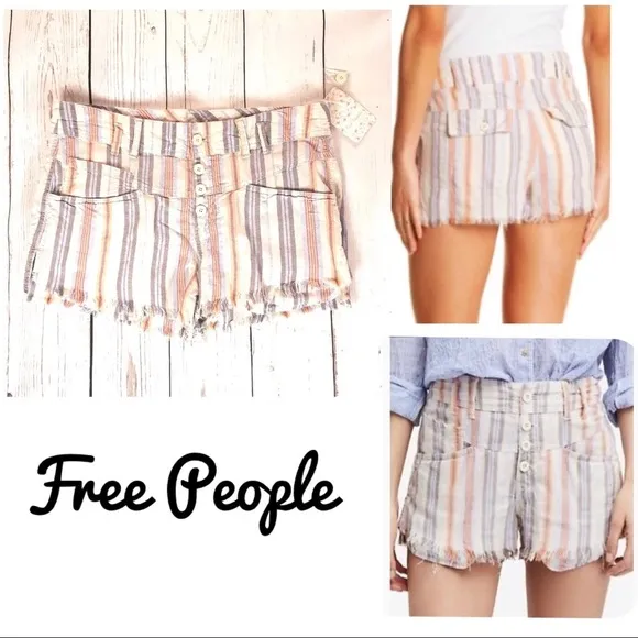 Free People Beige Striped High-Rise shorts Size 8 - Image 2