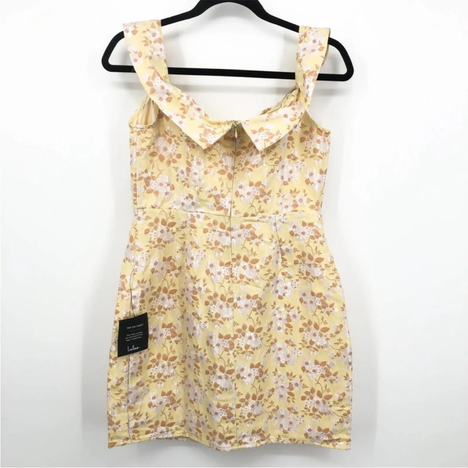 Lulu's Favorite Song Yellow Floral Jacquard Off-the Shoulder Mini Dress M NEW - Image 6