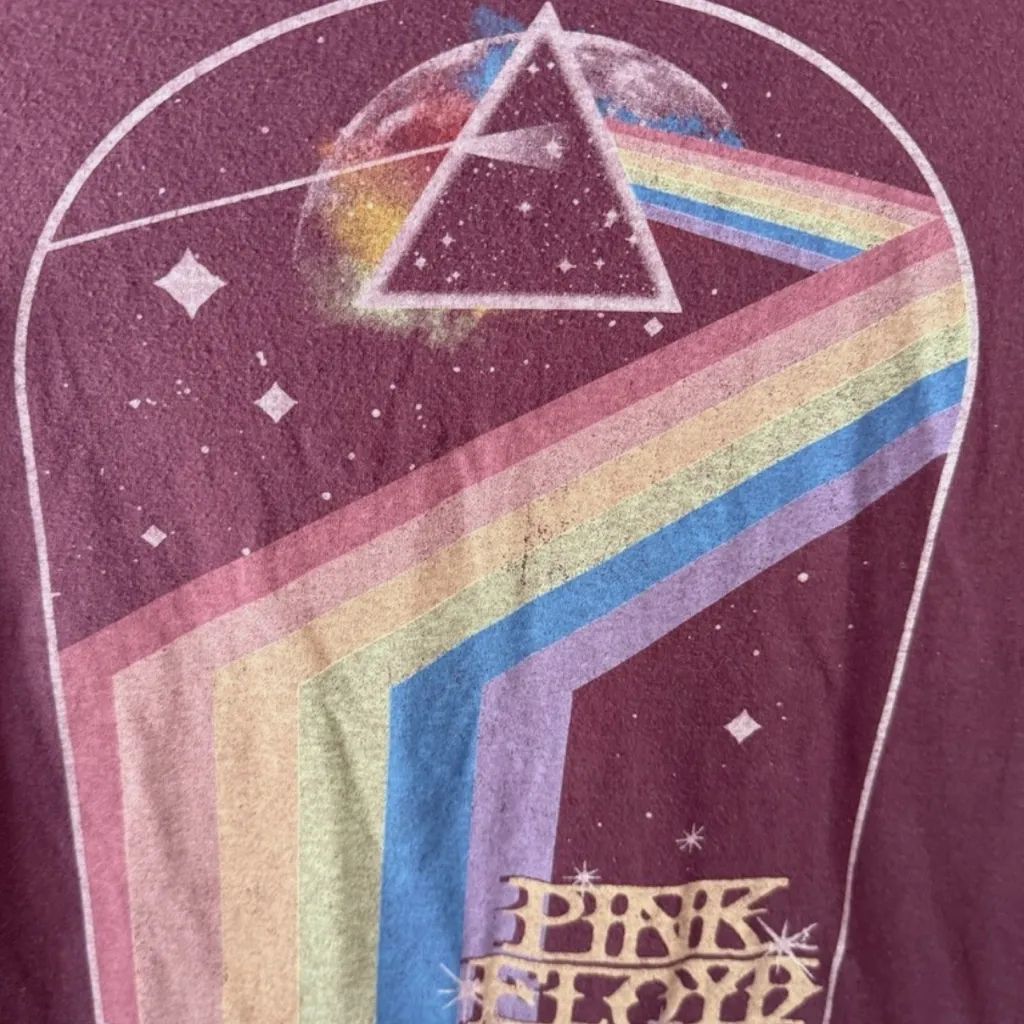 Pink Floyd Women’s T-Shirt Top Dark Side of the Moon Band Tee Maroon Size XS - Image 6