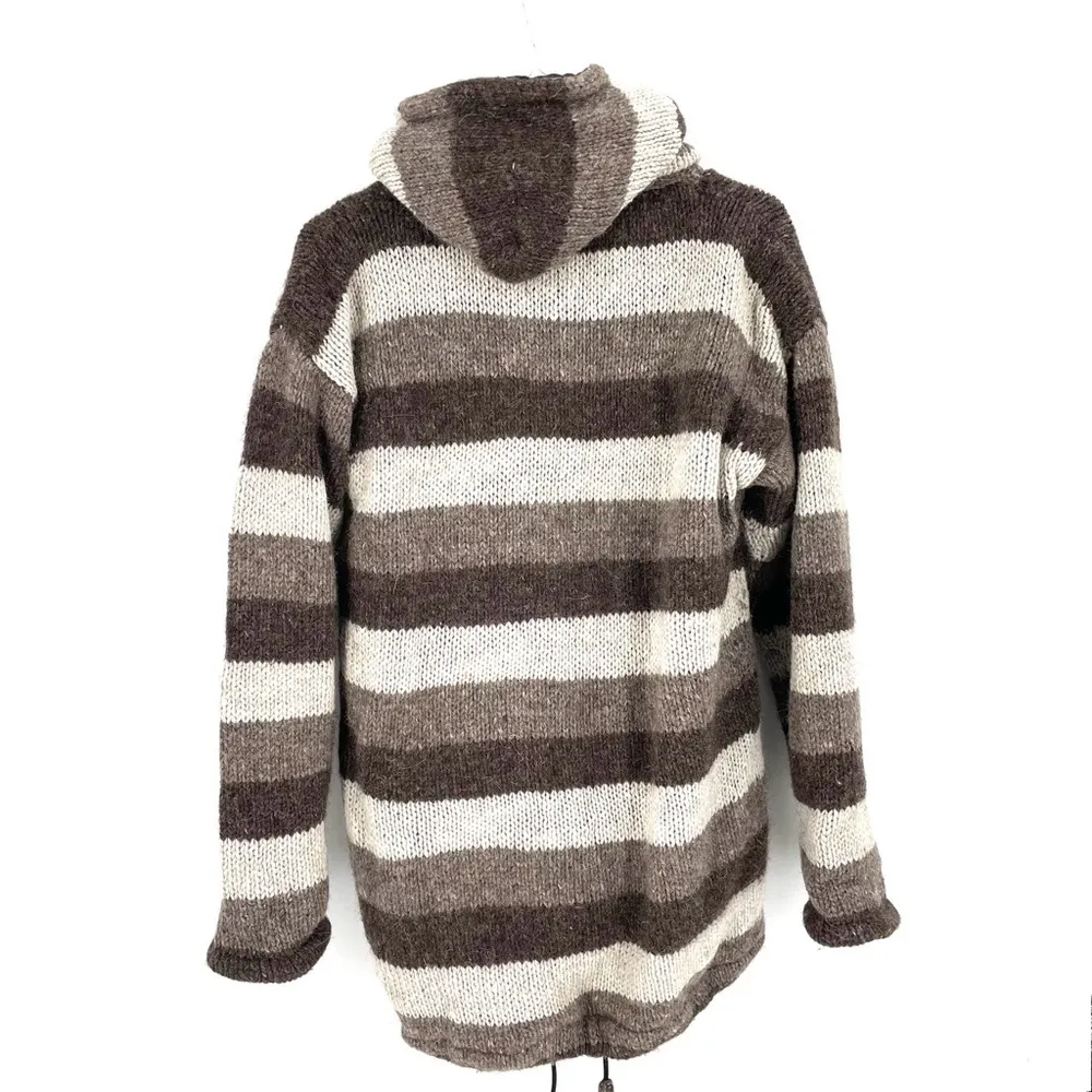 Himalayan Mountain Wool Norwegian Nepalese Polar Fleece Hoodie Sweater Coat Brown - Image 4