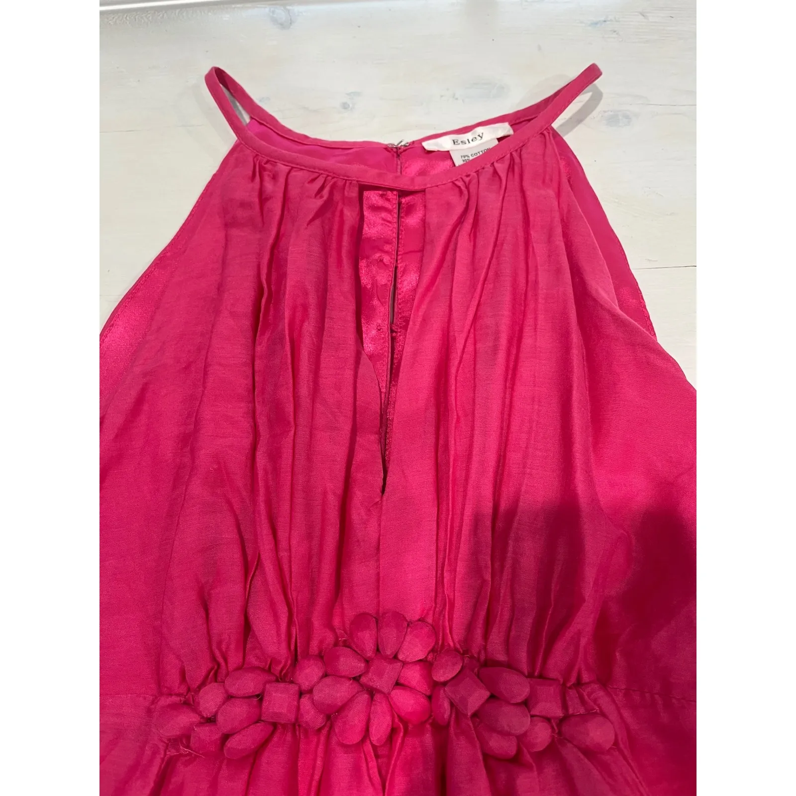 Esley Pink Halter Dress Cotton Silk Blend Floral Detail Sleeveless M‎ - Image 5