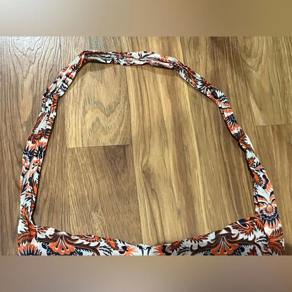 Free People Paisley Linen Orange Navy Blue Lightweight Hobo Slouch Bag Boho - Image 3