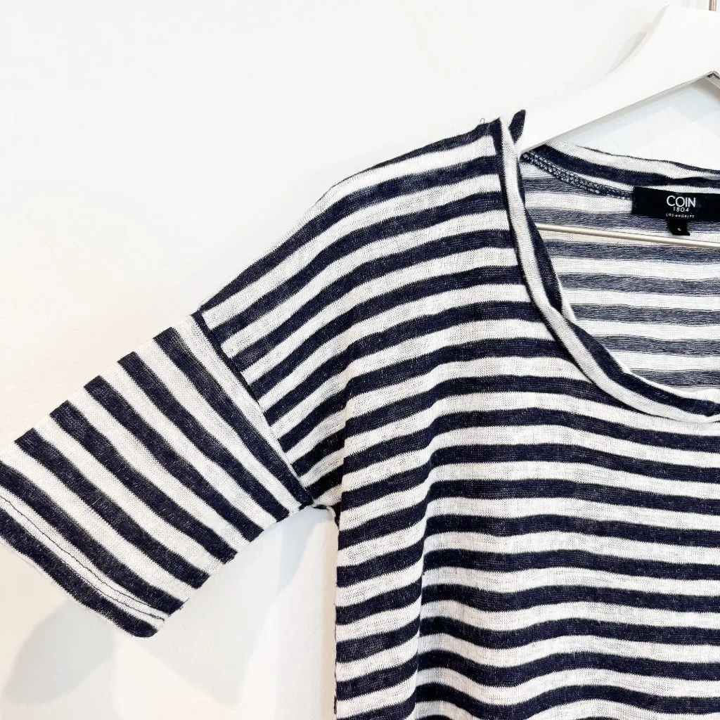Coin 1804 Striped Soft Slub Scoop Neck Top Navy Blue White Nautical Casual Small - Image 2