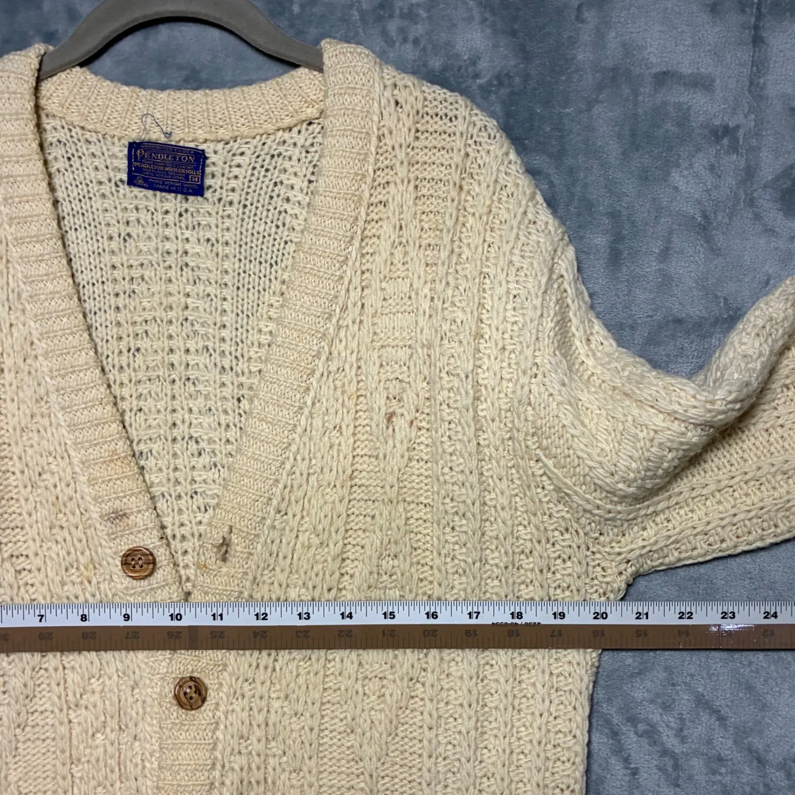 VTG Pendleton Virgin Wool Cable Knit Cardigan Sweater Women's M Cream USA - Image 9