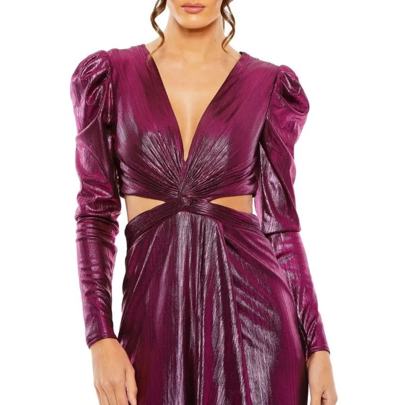 Ieena for Mac Duggal Cutout Metallic Gown - Image 3